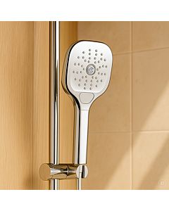 AquaCraft 120 hand shower 120 mm square | Shower head with 3 spray modes: Rain, Massage &amp; Swirl Spray | Water-saving 6 L/min | Chrome shower head Easy Clean | Push button | Standard connection